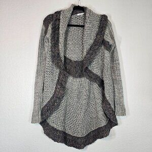 CAbi Knit Cardigan Women Small Open Front Gray Cotton Collar Round Hem Boho